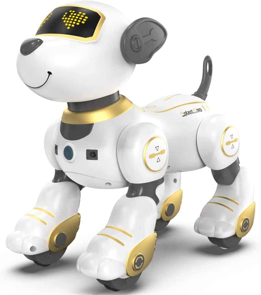 White and gold robot toy dog