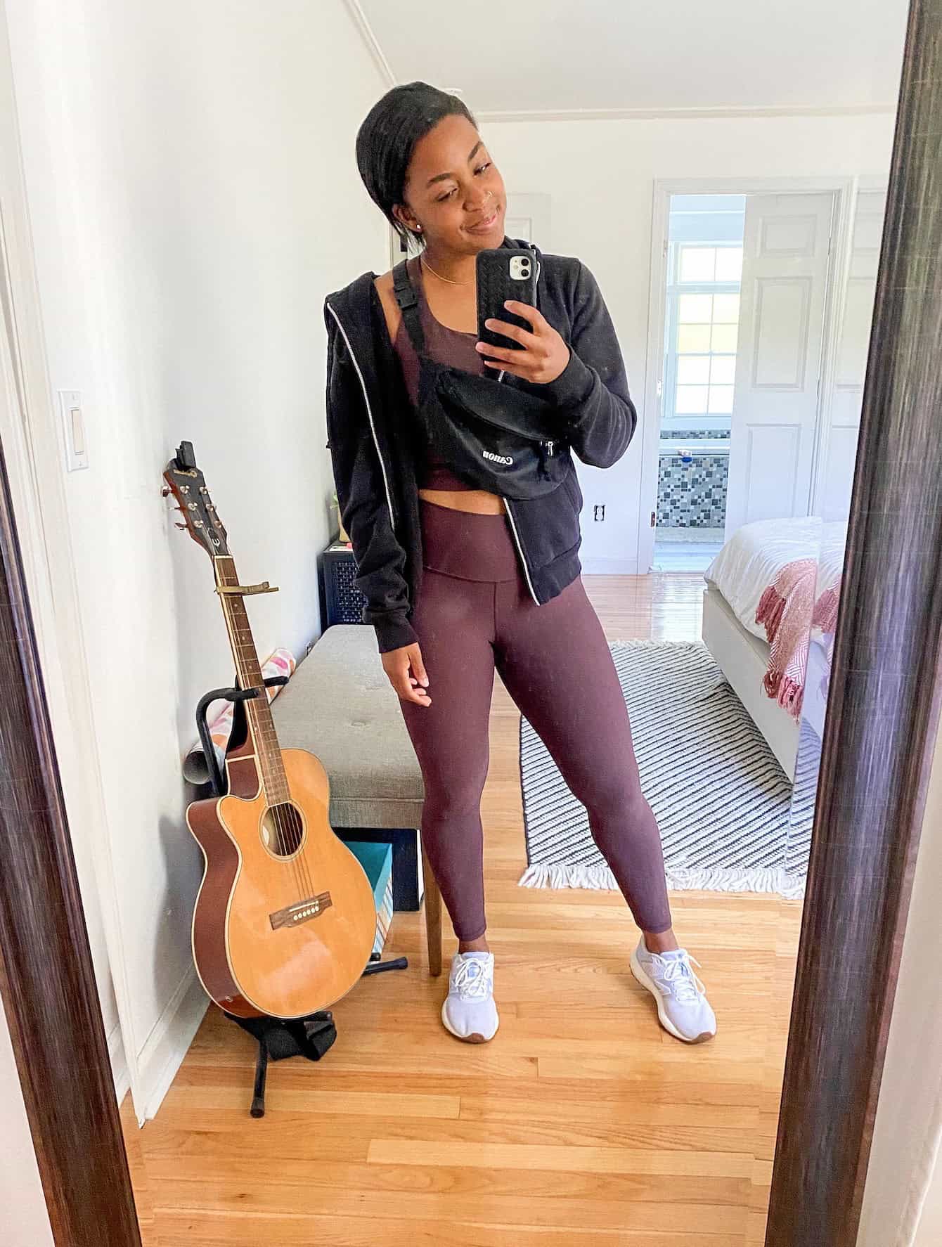 Young mom outfits brown athleisure outfit