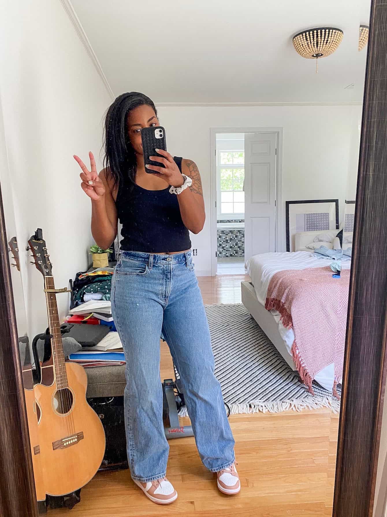 Young mom fashion denim outfit