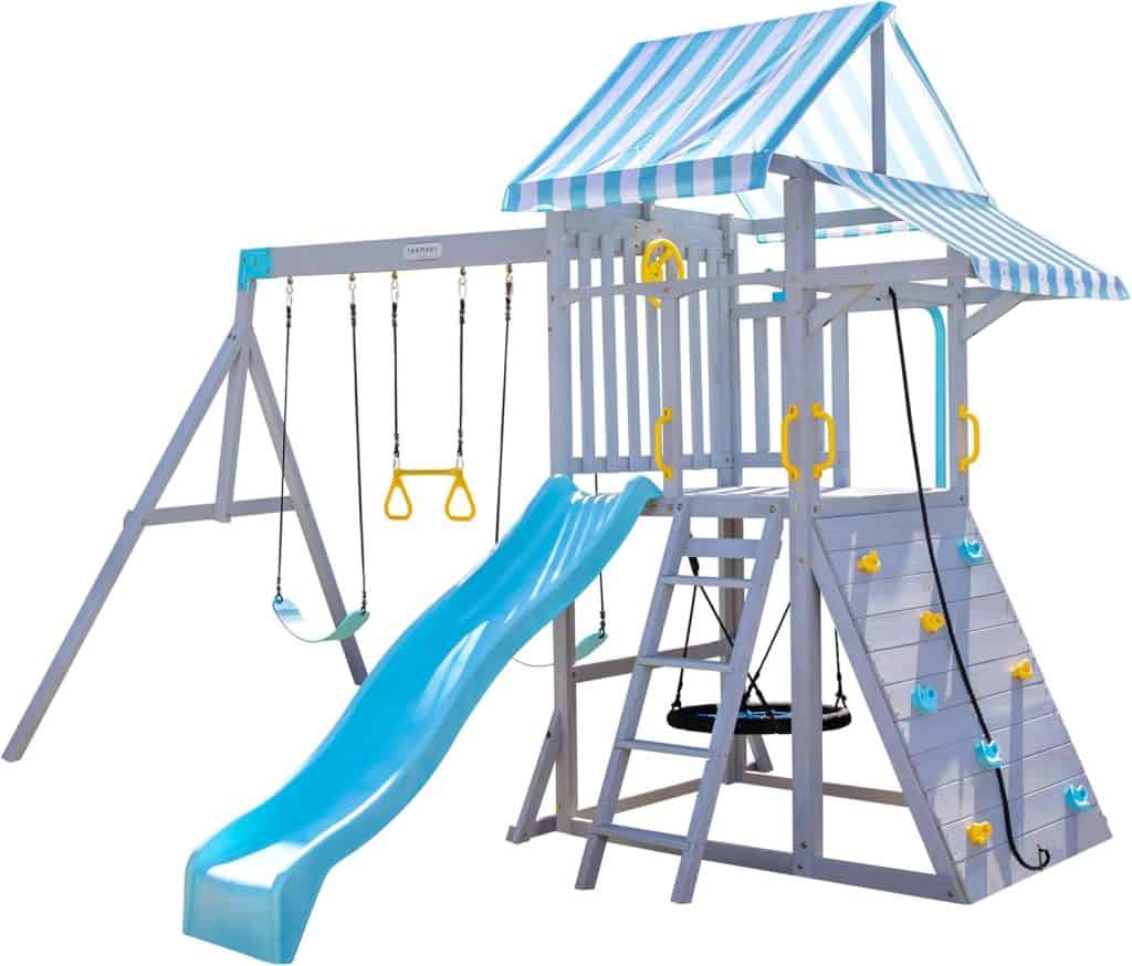 Outdoor Wooden Swing Set with Slide