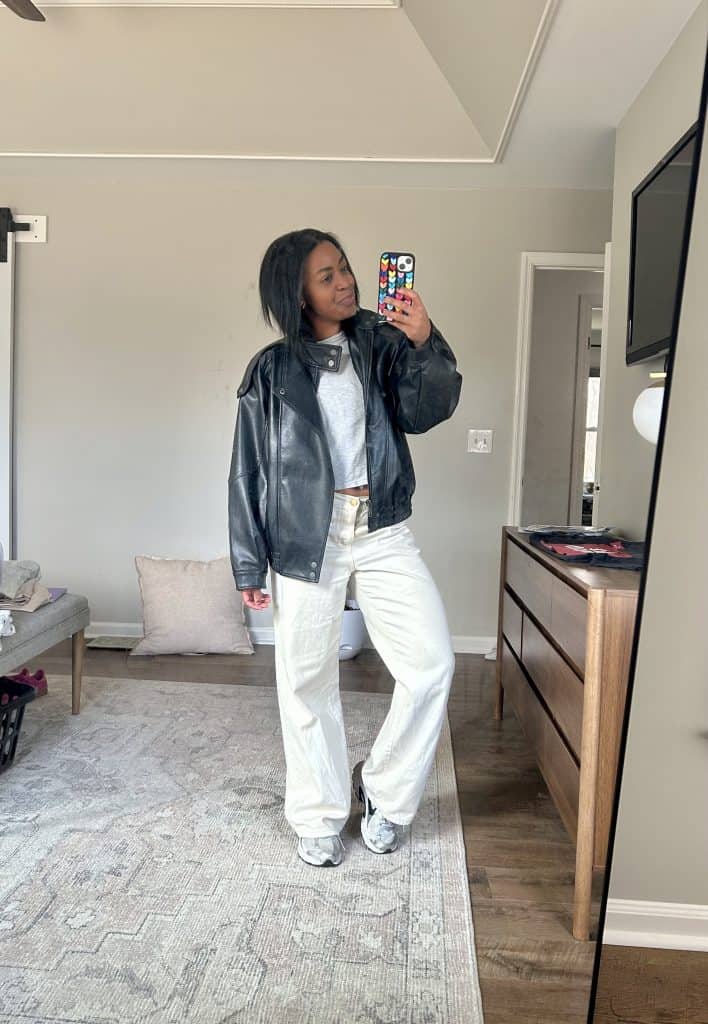 Spring trends: Leather Jacket and Wide-Leg Khakis