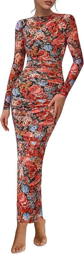 Bodycon floral long dress for spring