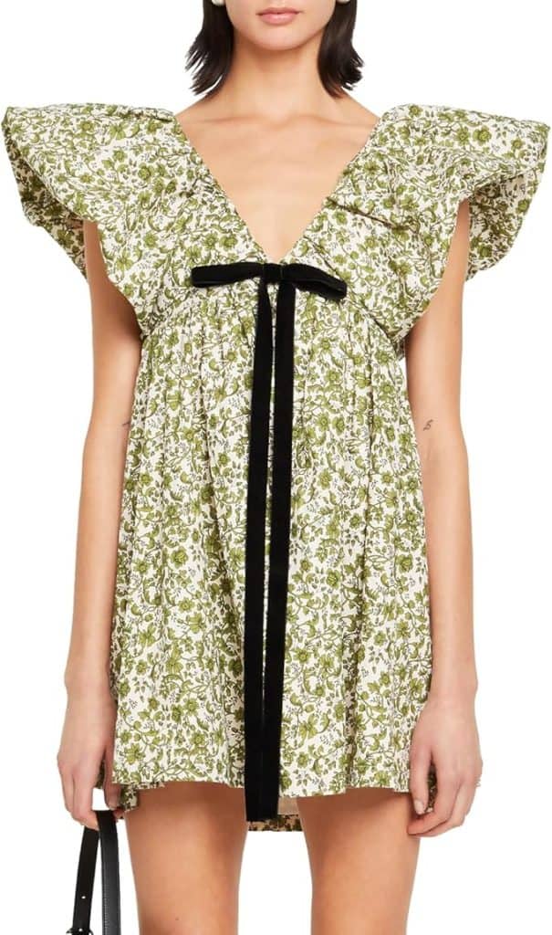 Floral Print Mini Dress V Neck Puff Sleeve