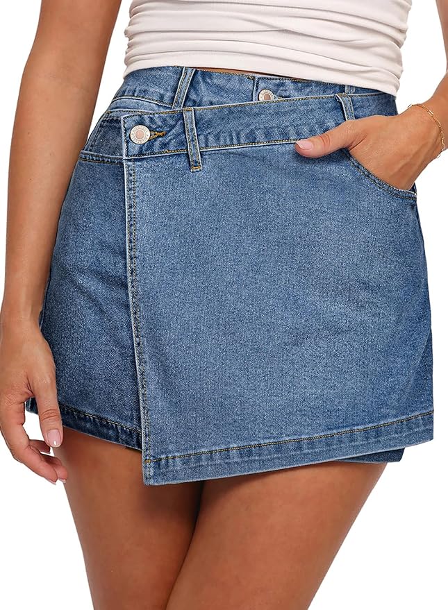 Denim wrap skort - Denim skirt outfit