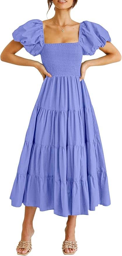 Long maxi spring dress with puffy sleeves